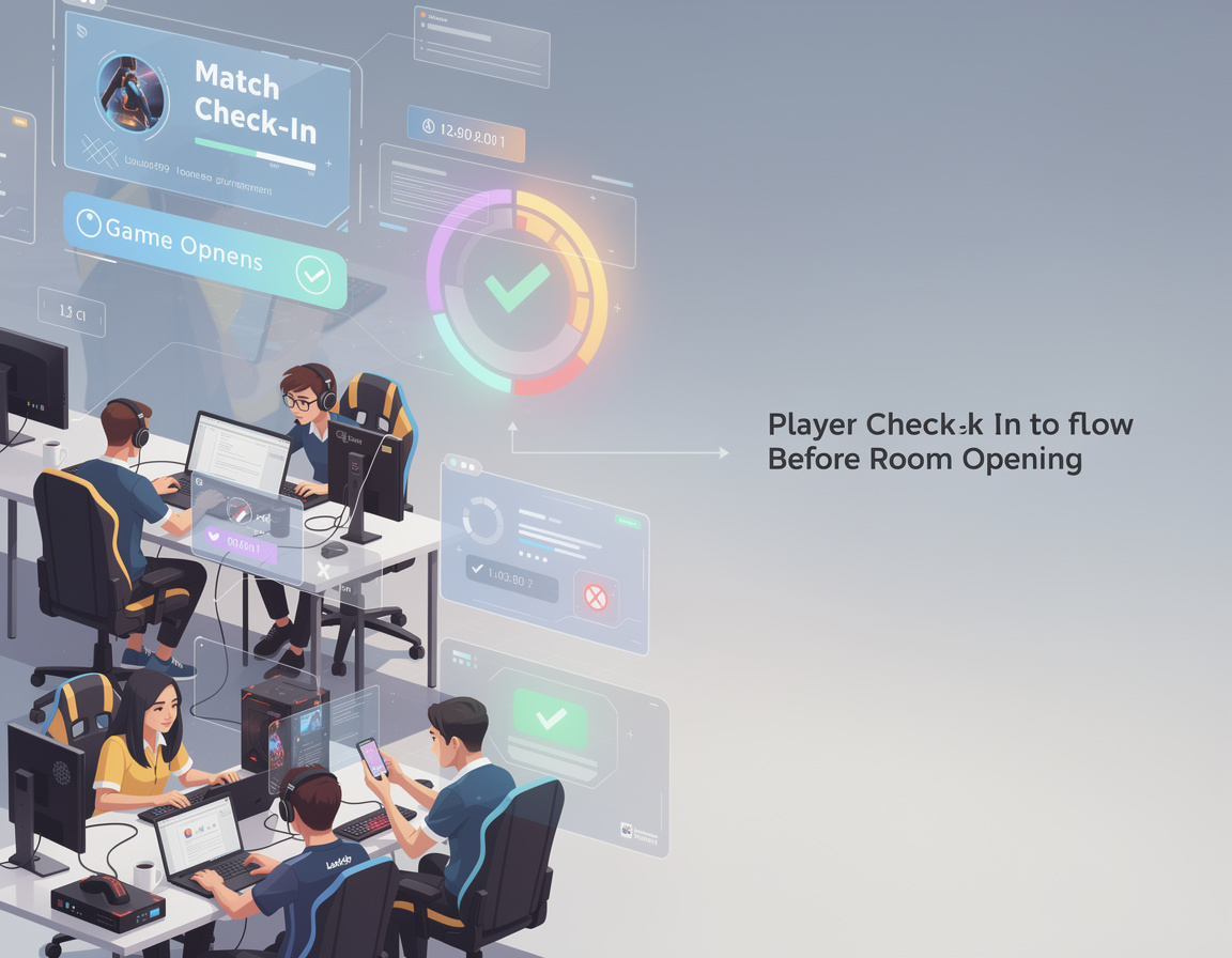 Ilustrasi alur check-in match sebelum room dibuka untuk turnamen game online lion899